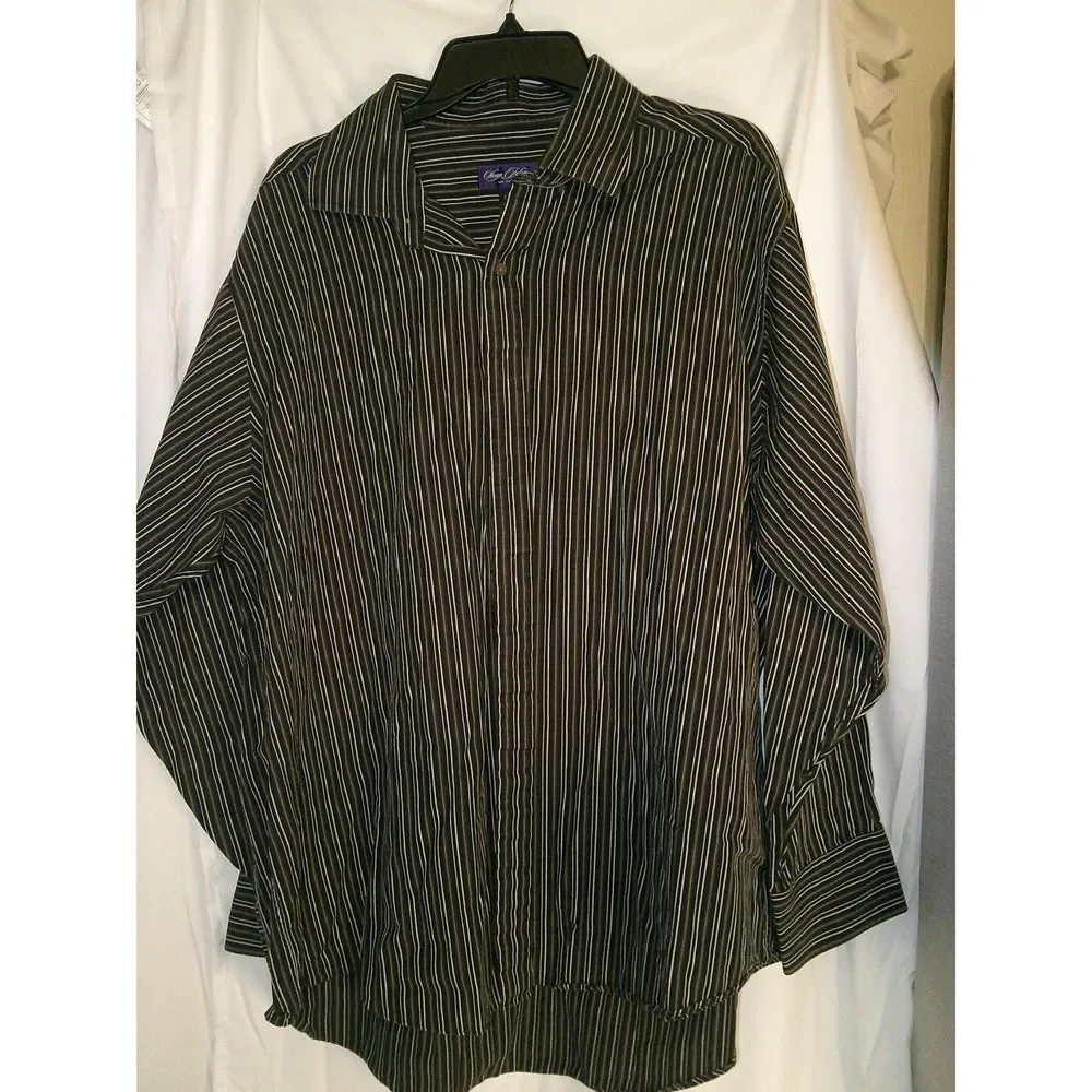 Sean John Men's Black/White Striped Button-Down Long Sleeve Casual 18 34/35